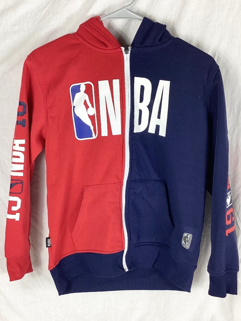 NBA Boys Hooded Sweat Jacket Size 14-16 Blue Red Zip Front Longsleeve 1946 NBA
